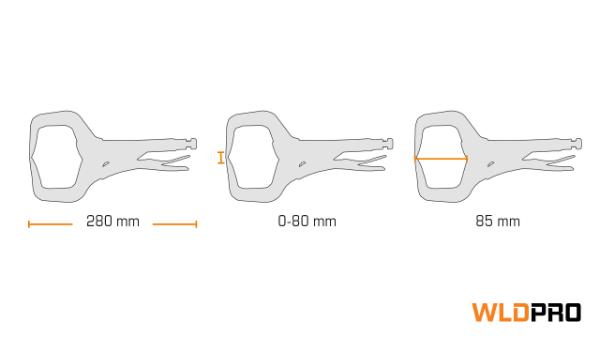 Svejsetang D6 C-klemme med spidse kæber (280 mm / 11